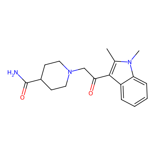 1-(2-(1,2-dimethyl-1H-indol-3-yl)-2-oxoethyl)piperidine-4-carboxamide structure
