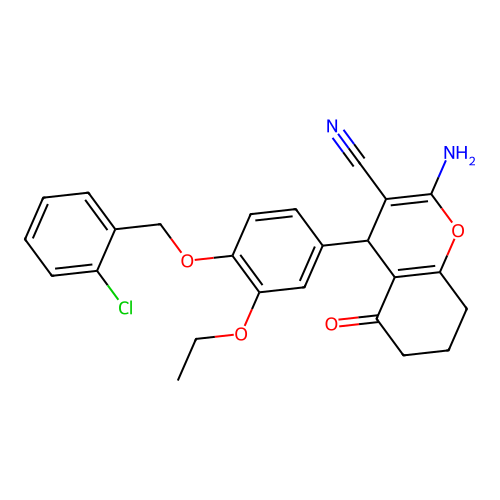 2-amino-4-{4-[(2-chlorobenzyl)oxy]-3-ethoxyphenyl}-5-oxo-5,6,7,8-tetrahydro-4H-chromene-3-carbonitrile structure