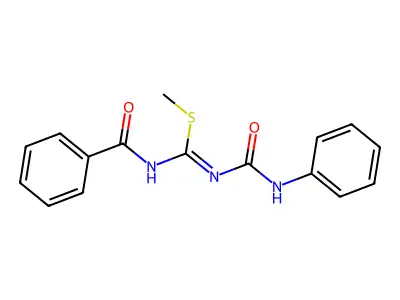 methyl N-benzoyl-N'-(phenylcarbamoyl)carbamimidothioate structure