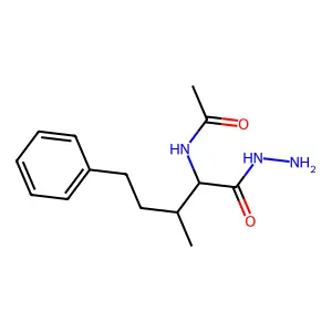 N-(1-Hydrazinylidene-1-hydroxy-3-methyl-5-phenylpentan-2-yl)ethanimidic acid structure