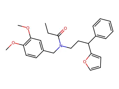 N-[(3,4-dimethoxyphenyl)methyl]-N-[3-(furan-2-yl)-3-phenylpropyl]propanamide structure