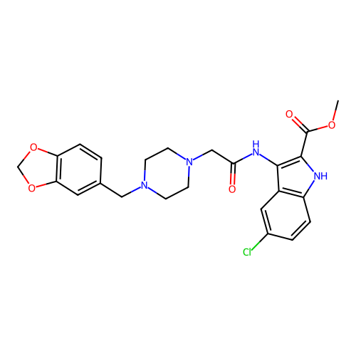 methyl 3-({[4-(1,3-benzodioxol-5-ylmethyl)piperazin-1-yl]acetyl}amino)-5-chloro-1H-indole-2-carboxylate structure