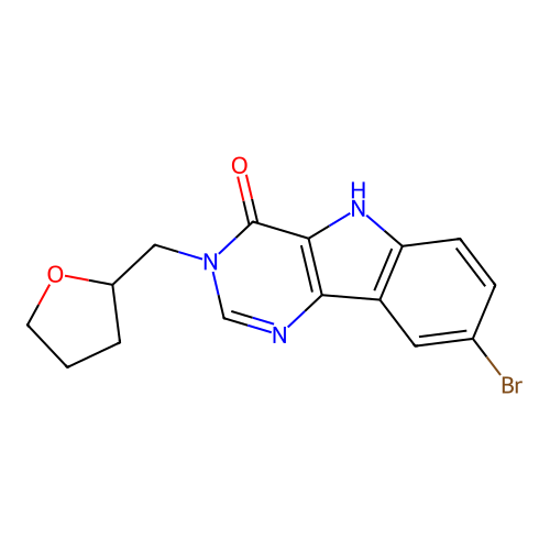8-bromo-3-(tetrahydrofuran-2-ylmethyl)-3,5-dihydro-4H-pyrimido[5,4-b]indol-4-one structure