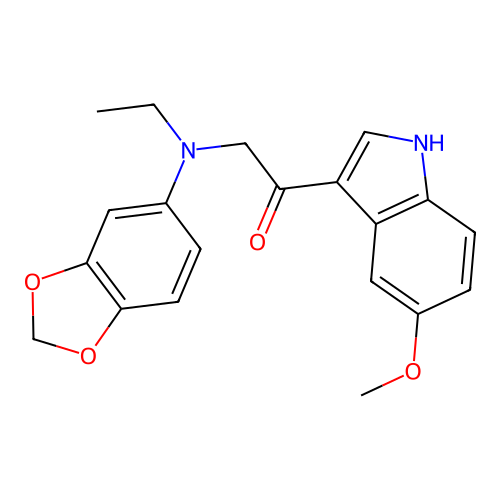 2-[1,3-benzodioxol-5-yl(ethyl)amino]-1-(5-methoxy-1H-indol-3-yl)ethanone structure