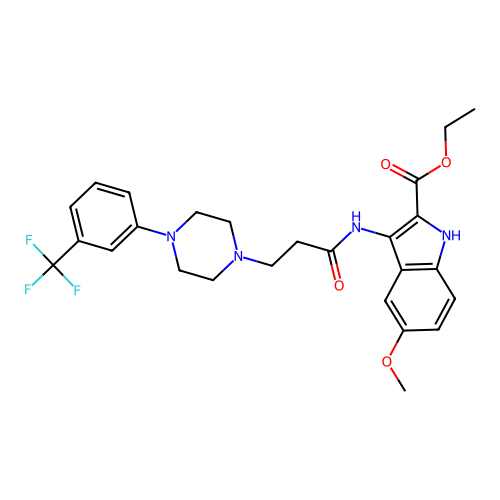 ethyl 5-methoxy-3-(3-(4-(3-(trifluoromethyl)phenyl)piperazin-1-yl)propanamido)-1H-indole-2-carboxylate structure