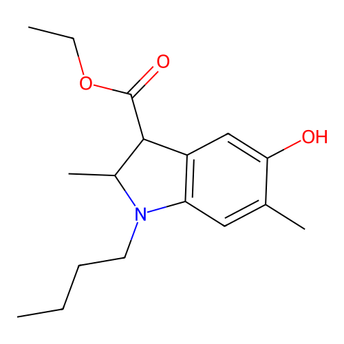 ethyl 1-butyl-5-hydroxy-2,6-dimethyl-2,3-dihydro-1H-indole-3-carboxylate structure