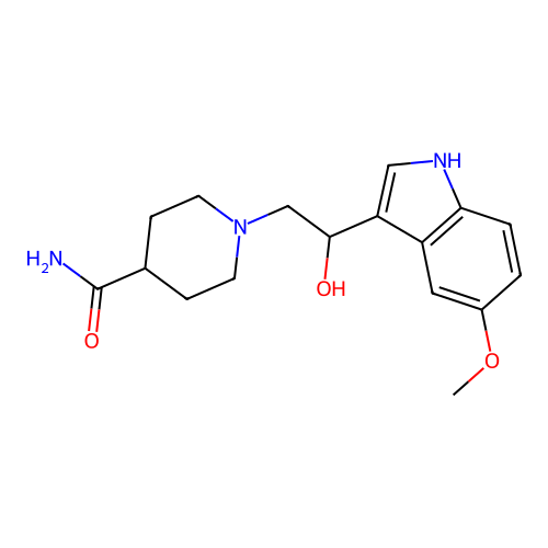 1-(2-hydroxy-2-(5-methoxy-1H-indol-3-yl)ethyl)piperidine-4-carboxamide structure