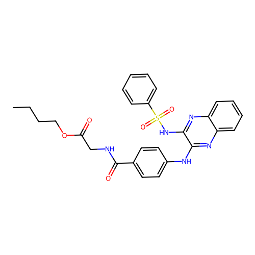 Butyl 2-(4-((3-(phenylsulfonamido)quinoxalin-2-yl)amino)benzamido)acetate structure