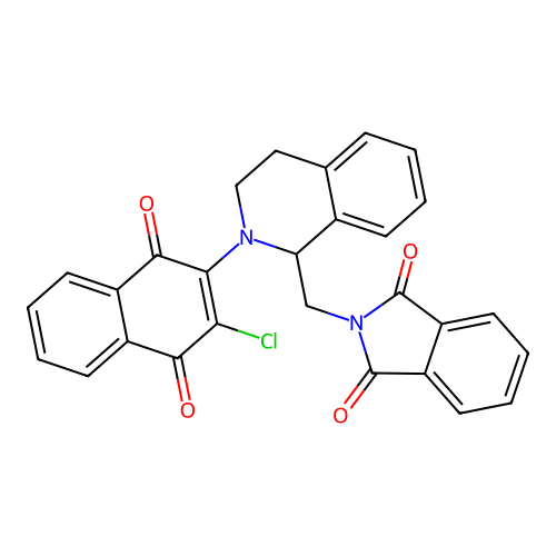 2-((2-(3-chloro-1,4-dioxo-1,4-dihydronaphthalen-2-yl)-1,2,3,4-tetrahydroisoquinolin-1-yl)methyl)isoindoline-1,3-dione structure