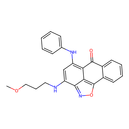 3-((3-methoxypropyl)amino)-5-(phenylamino)-6H-anthra[1,9-cd]isoxazol-6-one structure