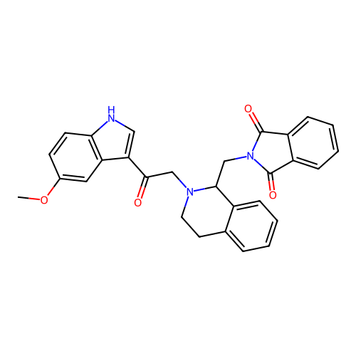 2-((2-(2-(5-methoxy-1H-indol-3-yl)-2-oxoethyl)-1,2,3,4-tetrahydroisoquinolin-1-yl)methyl)isoindoline-1,3-dione structure