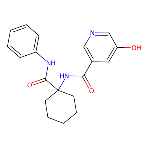 5-hydroxy-N-[1-(phenylcarbamoyl)cyclohexyl]pyridine-3-carboxamide structure