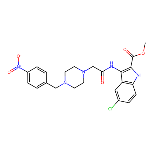methyl 5-chloro-3-({[4-(4-nitrobenzyl)piperazin-1-yl]acetyl}amino)-1H-indole-2-carboxylate structure