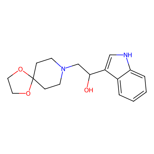 2-(1,4-dioxa-8-azaspiro[4.5]dec-8-yl)-1-(1H-indol-3-yl)ethanol structure