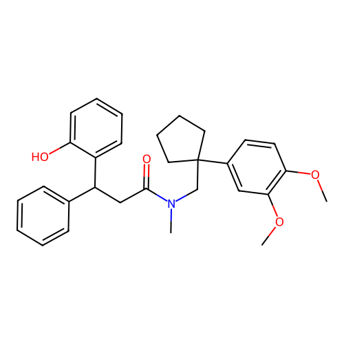 N-{[1-(3,4-dimethoxyphenyl)cyclopentyl]methyl}-3-(2-hydroxyphenyl)-N-methyl-3-phenylpropanamide structure