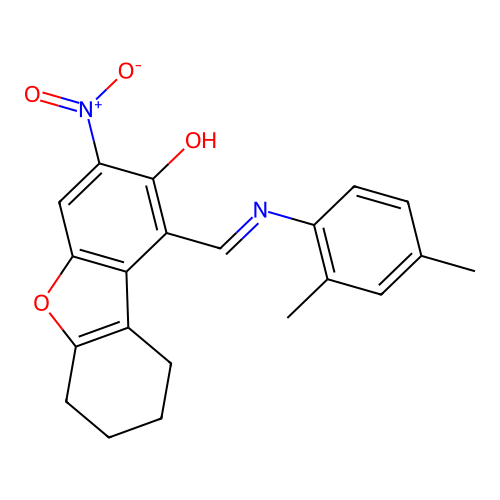 (1E)-1-[(2,4-dimethylanilino)methylidene]-3-nitro-6,7,8,9-tetrahydrodibenzofuran-2-one structure