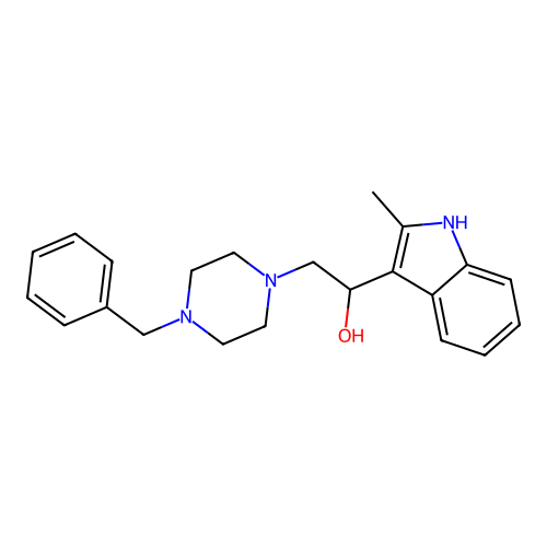 2-(4-benzylpiperazin-1-yl)-1-(2-methyl-1H-indol-3-yl)ethanol structure