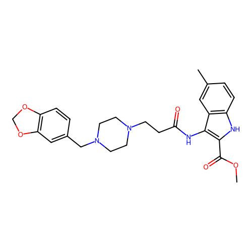 methyl 3-[3-[4-(1,3-benzodioxol-5-ylmethyl)piperazin-1-yl]propanoylamino]-5-methyl-1H-indole-2-carboxylate structure