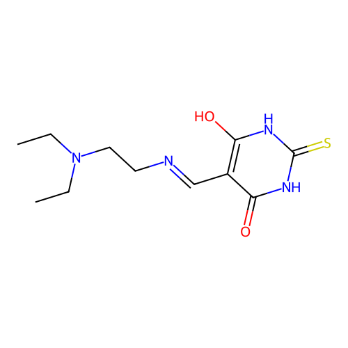 5-[(2-diethylaminoethylamino)methylidene]-2-sulfanylidene-1,3-diazinane-4,6-dione structure