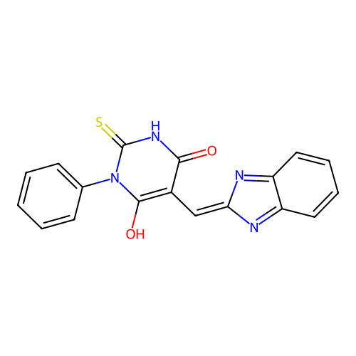 (5Z)-5-(1H-benzimidazol-2-ylmethylidene)-1-phenyl-2-sulfanylidene-1,3-diazinane-4,6-dione structure