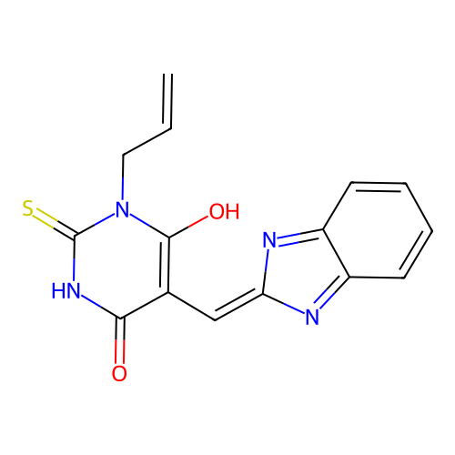 5-(1H-benzimidazol-2-ylmethylidene)-1-prop-2-enyl-2-sulfanylidene-1,3-diazinane-4,6-dione structure