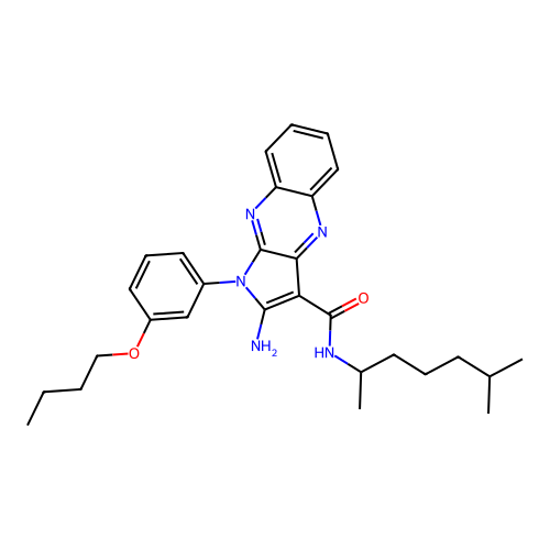 2-amino-1-(3-butoxyphenyl)-N-(6-methylheptan-2-yl)-1H-pyrrolo[2,3-b]quinoxaline-3-carboxamide structure