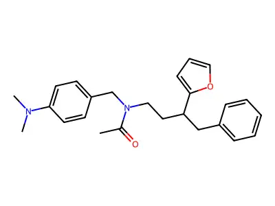 N-(4-(dimethylamino)benzyl)-N-(3-(furan-2-yl)-4-phenylbutyl)acetamide structure