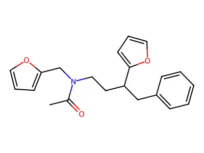 N-(furan-2-ylmethyl)-N-[3-(furan-2-yl)-4-phenylbutyl]acetamide structure