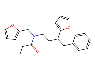 N-(furan-2-ylmethyl)-N-[3-(furan-2-yl)-4-phenylbutyl]propanamide structure
