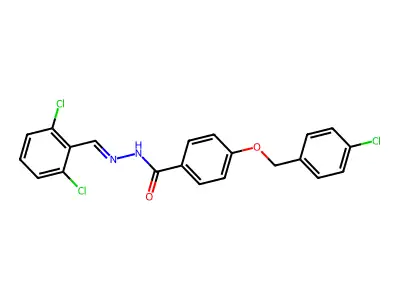 4-[(4-chlorophenyl)methoxy]-N-[(2,6-dichlorophenyl)methylideneamino]benzamide structure
