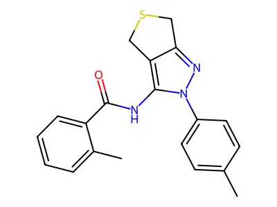 2-methyl-N-[2-(4-methylphenyl)-4,6-dihydrothieno[3,4-c]pyrazol-3-yl]benzamide structure