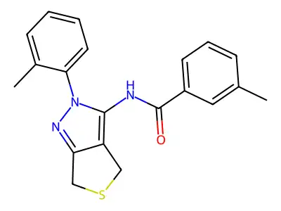3-methyl-N-[2-(2-methylphenyl)-4,6-dihydrothieno[3,4-c]pyrazol-3-yl]benzamide structure