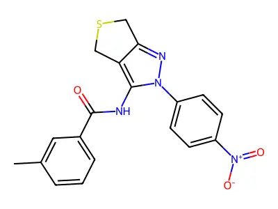3-methyl-N-(2-(4-nitrophenyl)-4,6-dihydro-2H-thieno[3,4-c]pyrazol-3-yl)benzamide structure
