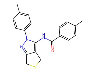 4-methyl-N-(2-(p-tolyl)-4,6-dihydro-2H-thieno[3,4-c]pyrazol-3-yl)benzamide structure