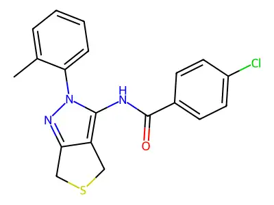 4-chloro-N-[2-(2-methylphenyl)-4,6-dihydrothieno[3,4-c]pyrazol-3-yl]benzamide structure