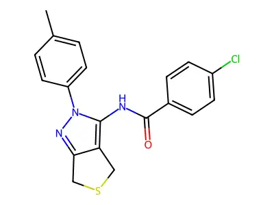4-chloro-N-(2-(p-tolyl)-4,6-dihydro-2H-thieno[3,4-c]pyrazol-3-yl)benzamide structure