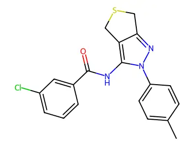 3-chloro-N-[2-(4-methylphenyl)-4,6-dihydrothieno[3,4-c]pyrazol-3-yl]benzamide structure