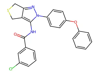 3-chloro-N-[2-(4-phenoxyphenyl)-2H,4H,6H-thieno[3,4-c]pyrazol-3-yl]benzamide structure