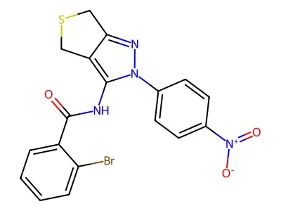 2-bromo-N-(2-(4-nitrophenyl)-4,6-dihydro-2H-thieno[3,4-c]pyrazol-3-yl)benzamide structure
