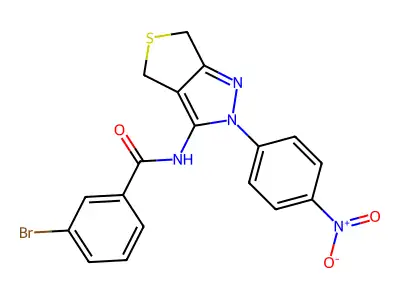3-bromo-N-(2-(4-nitrophenyl)-4,6-dihydro-2H-thieno[3,4-c]pyrazol-3-yl)benzamide structure