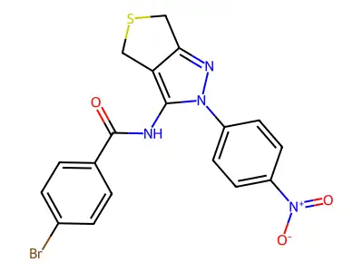 4-bromo-N-[2-(4-nitrophenyl)-4,6-dihydrothieno[3,4-c]pyrazol-3-yl]benzamide structure