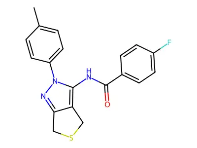 4-fluoro-N-[2-(4-methylphenyl)-4,6-dihydrothieno[3,4-c]pyrazol-3-yl]benzamide structure