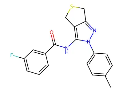 3-fluoro-N-[2-(4-methylphenyl)-4,6-dihydrothieno[3,4-c]pyrazol-3-yl]benzamide structure