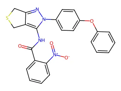 2-nitro-N-[2-(4-phenoxyphenyl)-4,6-dihydrothieno[3,4-c]pyrazol-3-yl]benzamide structure