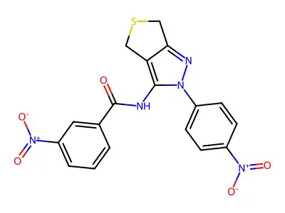 3-nitro-N-[2-(4-nitrophenyl)-4,6-dihydrothieno[3,4-c]pyrazol-3-yl]benzamide structure