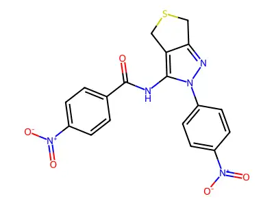 4-nitro-N-(2-(4-nitrophenyl)-4,6-dihydro-2H-thieno[3,4-c]pyrazol-3-yl)benzamide structure