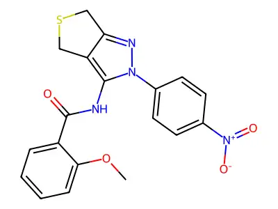 2-methoxy-N-(2-(4-nitrophenyl)-4,6-dihydro-2H-thieno[3,4-c]pyrazol-3-yl)benzamide structure