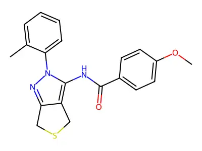 4-methoxy-N-[2-(2-methylphenyl)-4,6-dihydrothieno[3,4-c]pyrazol-3-yl]benzamide structure