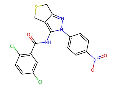2,5-dichloro-N-[2-(4-nitrophenyl)-4,6-dihydrothieno[3,4-c]pyrazol-3-yl]benzamide structure