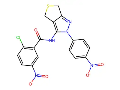 2-chloro-5-nitro-N-(2-(4-nitrophenyl)-4,6-dihydro-2H-thieno[3,4-c]pyrazol-3-yl)benzamide structure